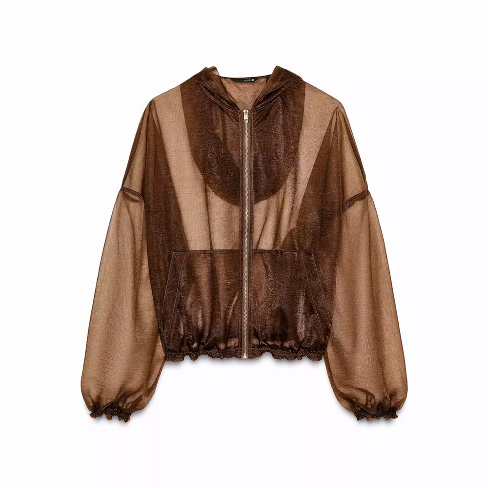 NWT Zara Organza Semi-Sheer Hoodie Jacket